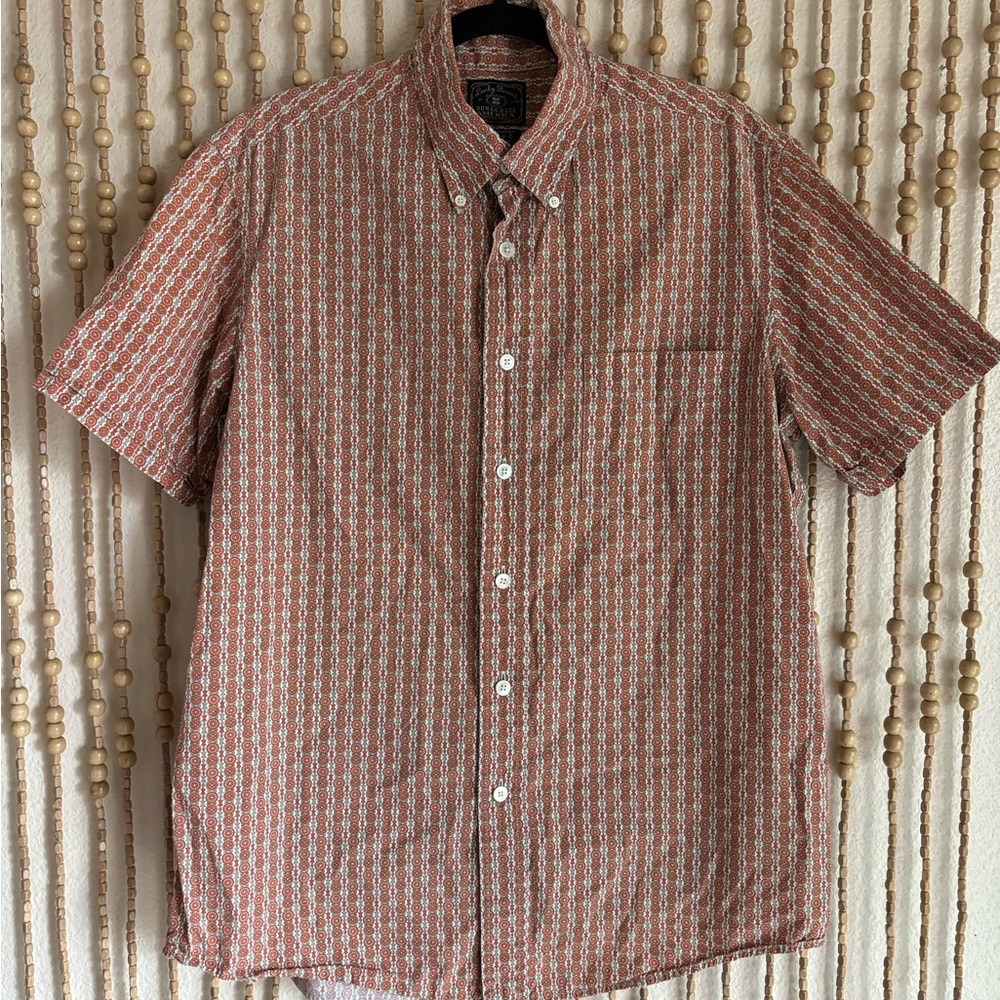 Vintage Y2K Lucky Brand Orange Mandala Boho Print Short Sleeve Indie Button Down